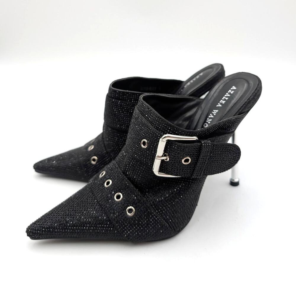Zara Black Pointed Buckle Mule Heels
